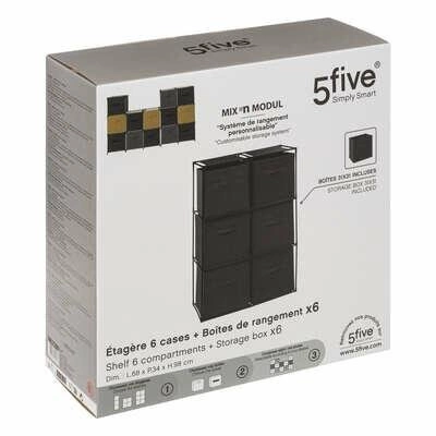 Regał loftowy z 6 skrzynkami Mix n`Modul czarny stojący na zabawki i akcesoria 5five